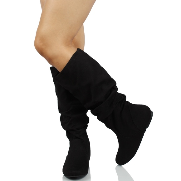 Restock!!! Black Faux Suede Slouchy Knee High Boot - Picture 3 of 8